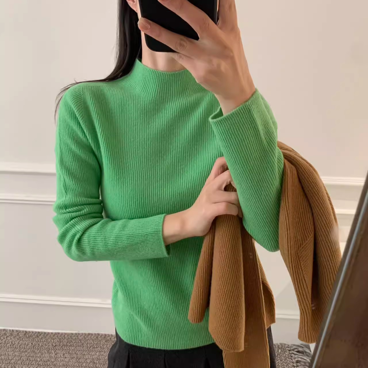 秋冬季一体全羊毛半高领打底衫女