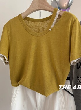 ABLE 韩系短袖圆领镂空小心机纯色T恤女夏季新款宽松显瘦上衣