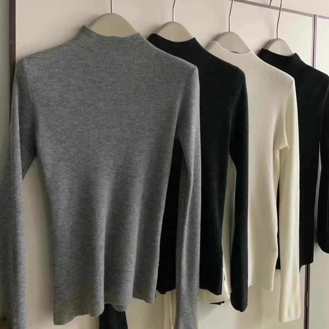 韩系半高领针织衫全羊毛打底衫