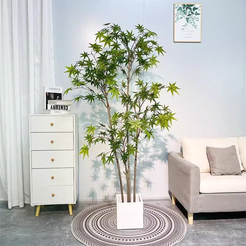 ins仿真红枫树盆栽北欧现代轻奢客厅房间摆件网红室内落地假树