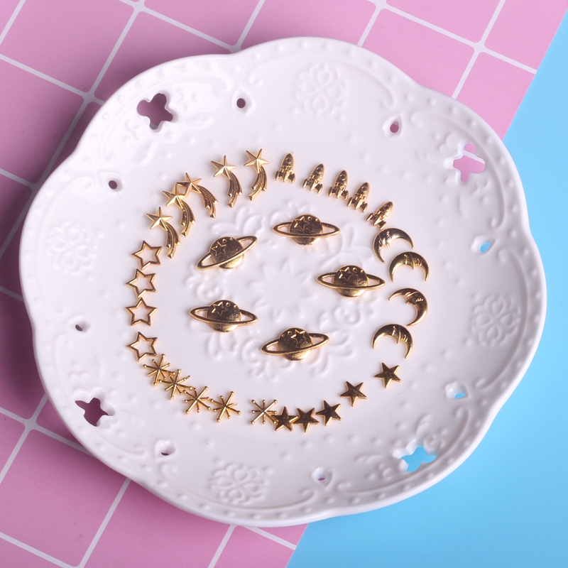 滴胶封入物星空宇宙月亮流带尾巴星星芒星球米字火箭航空金属配件