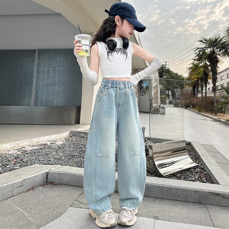 亲子折扣店清仓女童春款牛仔裤中大童2025韩版休闲童装时髦炸街阔