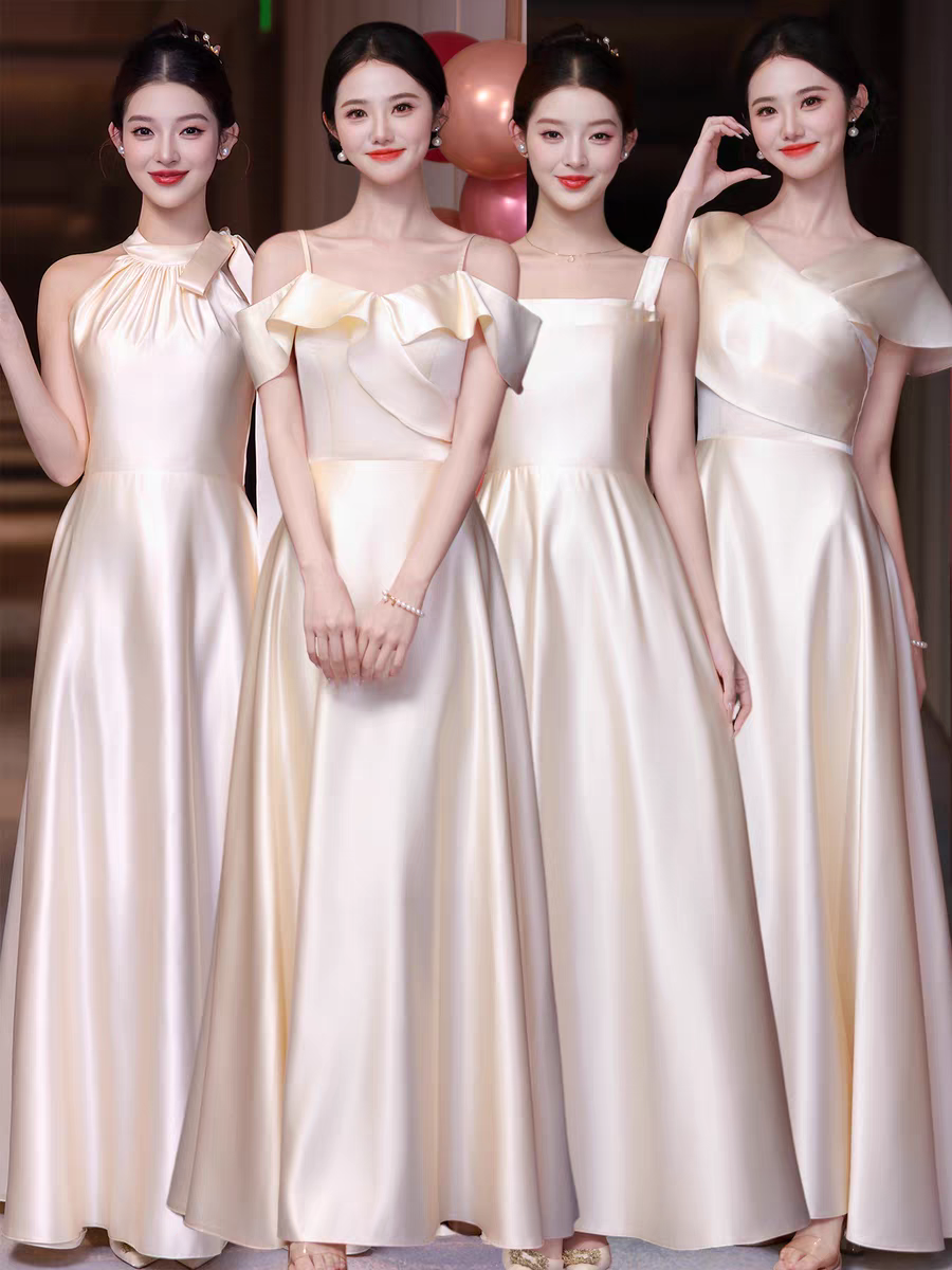 伴娘服2025新款秋冬缎面高级感小众姐妹团礼服平时可穿绝美伴娘裙