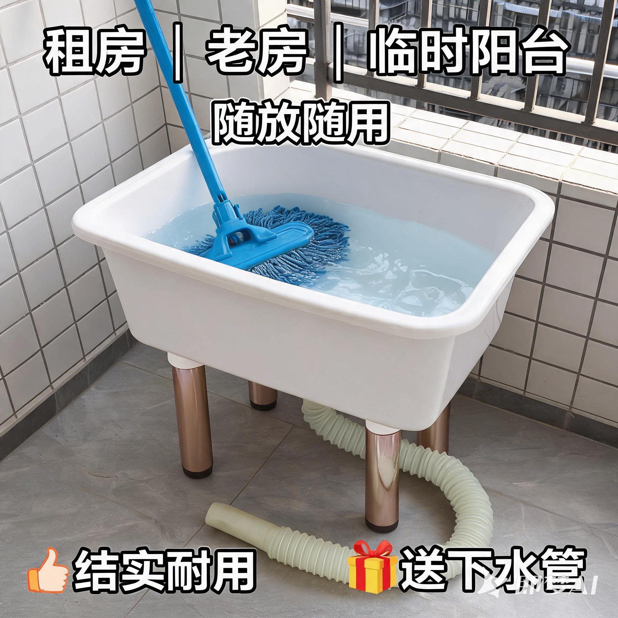 塑料拖把池长方形加高墩布池小户型卫生间下水道专用桶加深拖把池图片