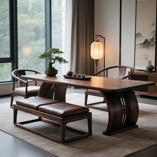 北美黑胡桃木新中式茶桌2026新款客厅简约高端禅意实木泡茶台茶桌