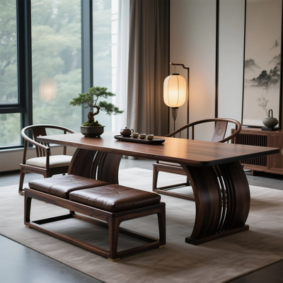 北美黑胡桃木新中式茶桌2025新款客厅简约高端禅意实木泡茶台茶桌