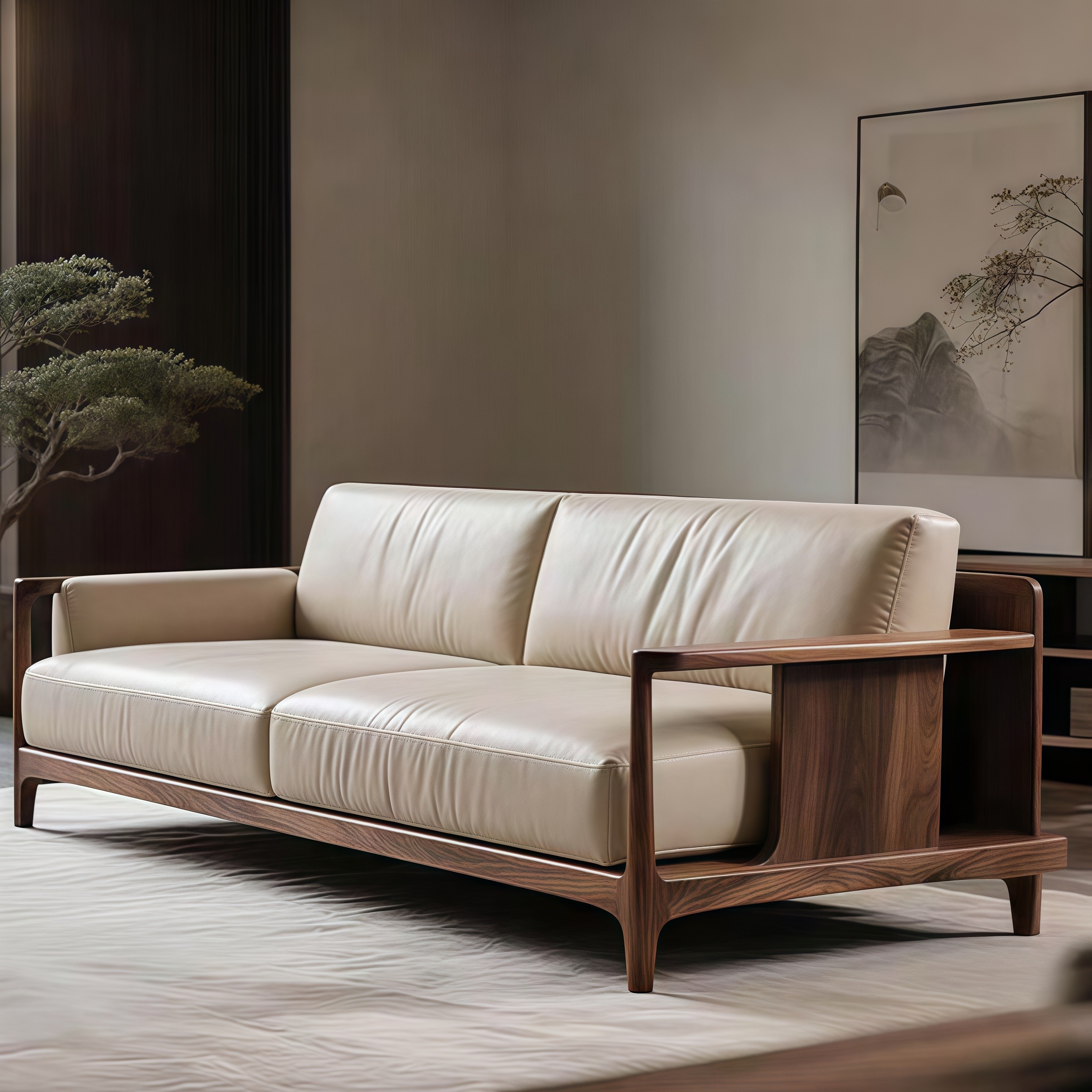 轻奢黑胡桃木实木沙发