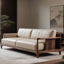 轻奢黑胡桃木实木沙发2025新款高端家用客厅别墅真皮直排沙发