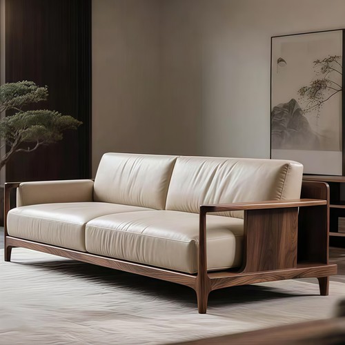 轻奢黑胡桃木实木沙发