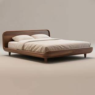 民宿家用臥室高端實木床可定制 輕奢簡約黑胡桃實木雙人大床新款