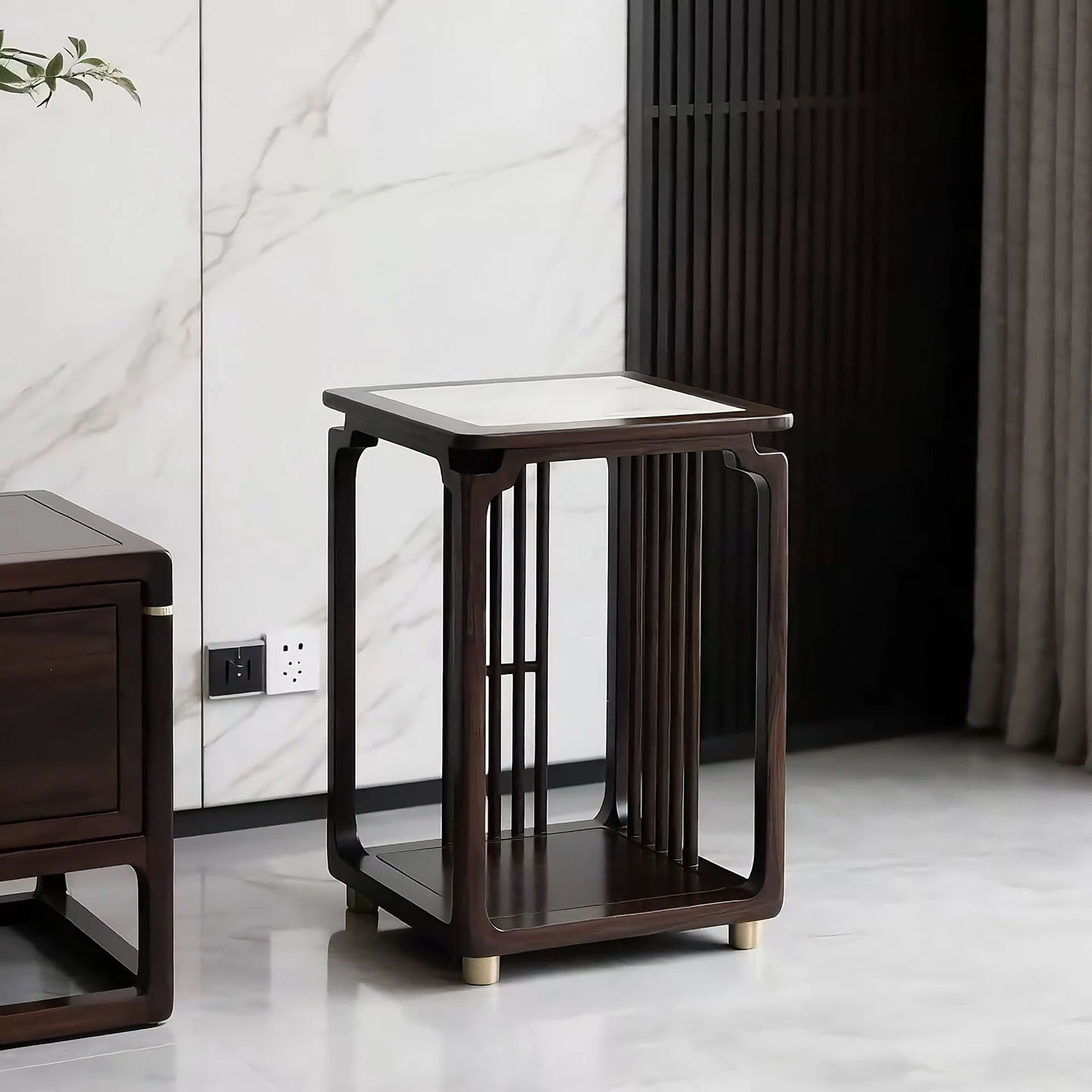 新中式黑胡桃实木边几