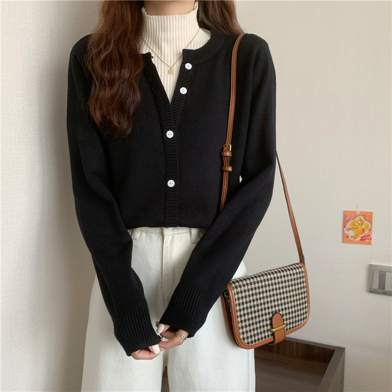 Real shot real price ~ color contrast fake two piece long sleeve high collar sweater women's top