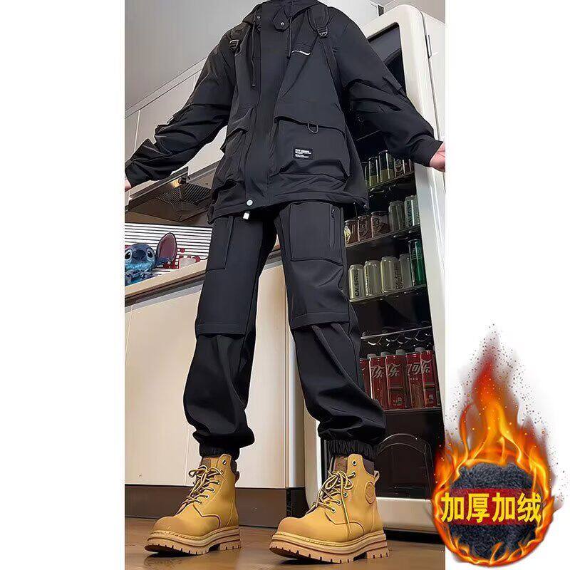 2025新款长裤宽松休闲裤男韩版潮流百搭裤子秋冬季加绒束脚登山裤