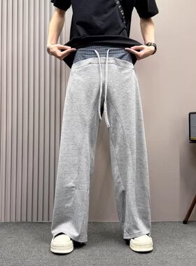 新款潮流耐磨弯刀裤哈伦裤痞帅做旧灰色2025休闲裤美式小众直筒裤