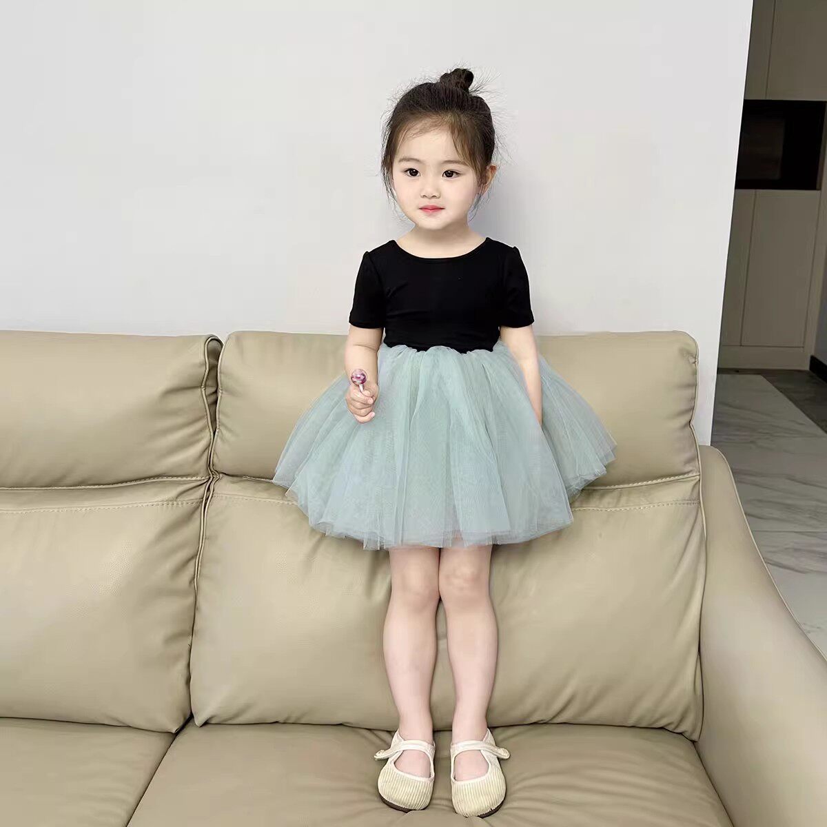 女童短袖露背连衣裙2024夏季新品宝宝洋气网纱蓬蓬裙小女孩公主裙