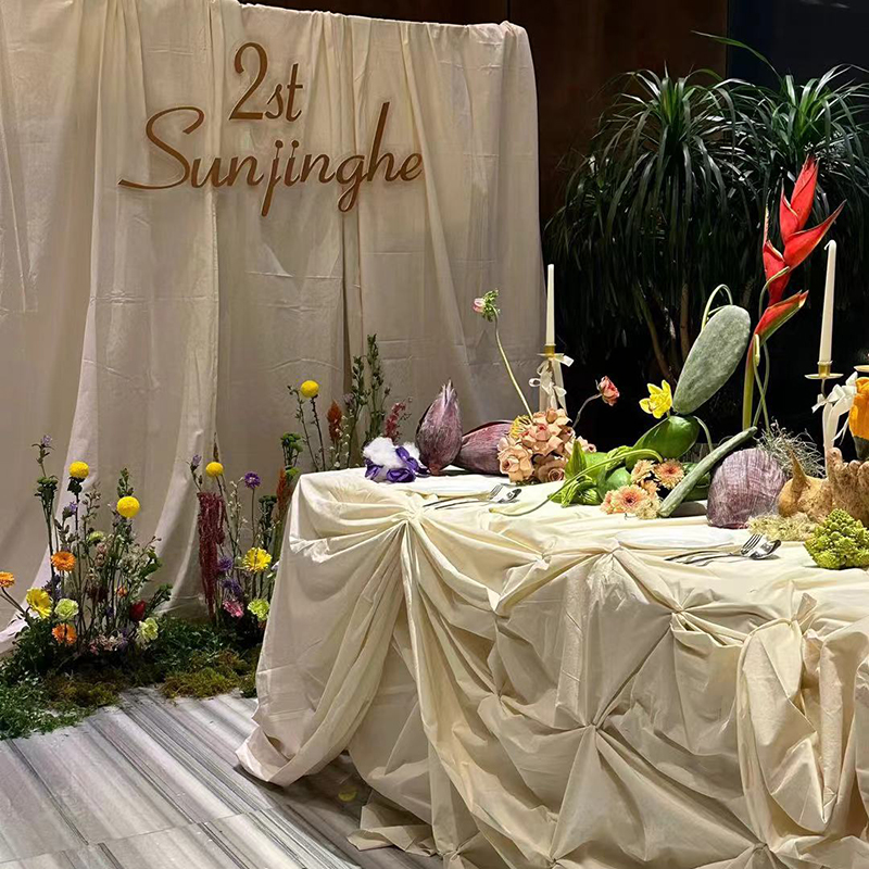 婚庆原木风奶油风原生布装饰帷幔