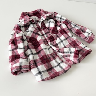秋冬小童幼童珊瑚绒衬衣儿童装 格子厚外套扣子外套 0-3岁