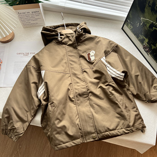 冲锋衣男女童中大童拉链连帽棉袄外套 儿童加厚棉衣 3A童装 秋冬款