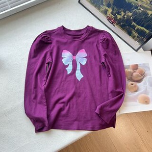 出口 新款儿童长袖女童女孩中大童圆领上衣T恤 100-170