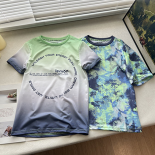 D22速干运动儿童男童男孩中大童青少年欧美上衣T恤短袖 120-170