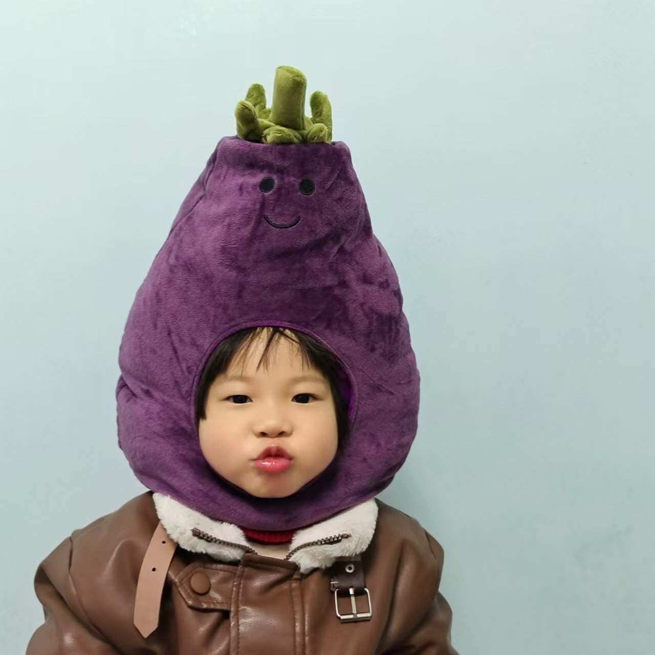 可爱搞怪儿童水果蔬菜茄子头套帽子拍照表演摄影道具节日出游装扮