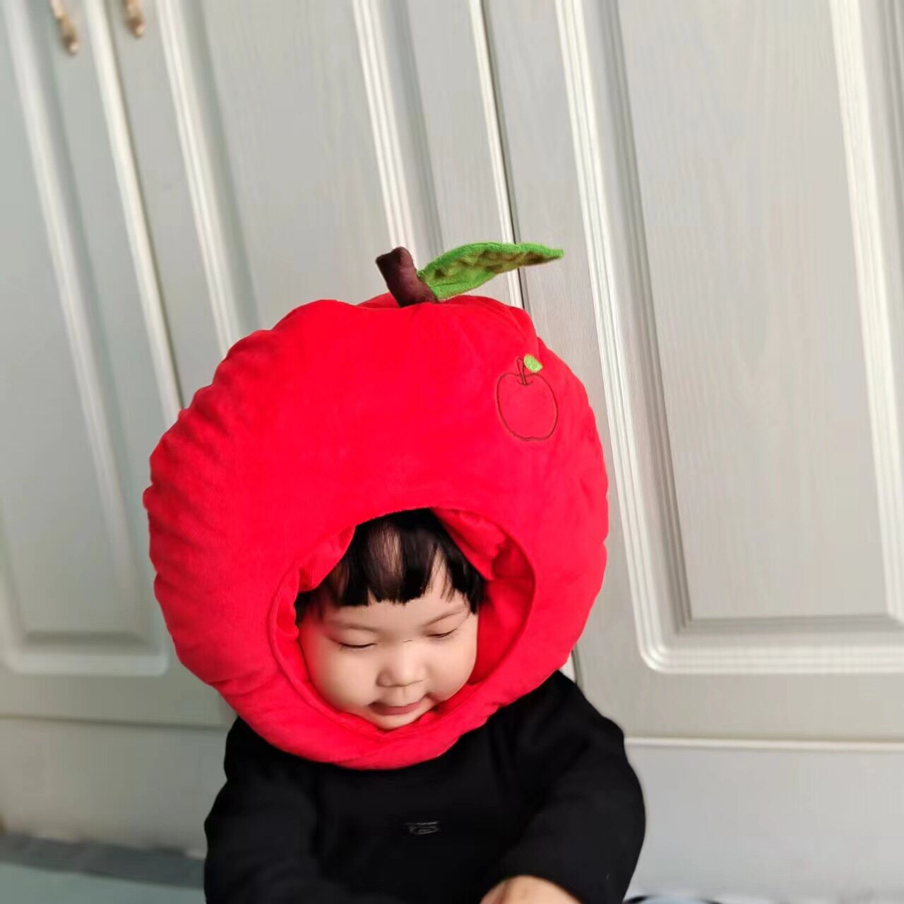 可爱卡通少女心ins水果苹果橙子头套帽子平安夜圣诞拍照儿童保暖