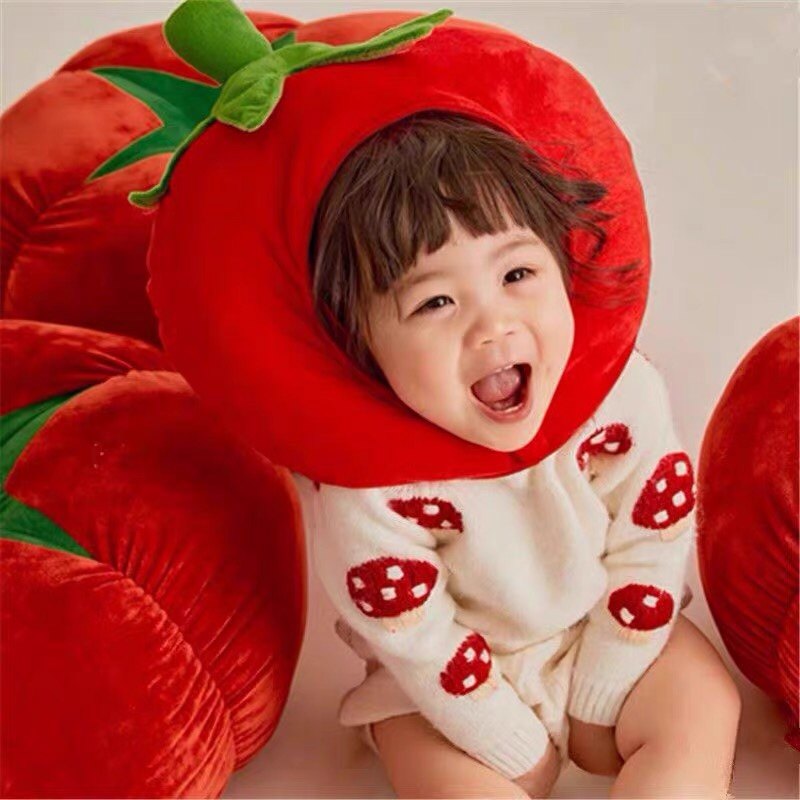 可爱小众番茄西红柿头套水果圣女果帽子创意儿童周岁拍照表演道具
