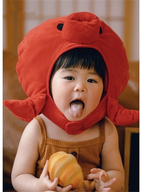 可爱红色章鱼头套儿童周岁照头套装饰周岁宝宝奇妙搞怪玩具软帽子