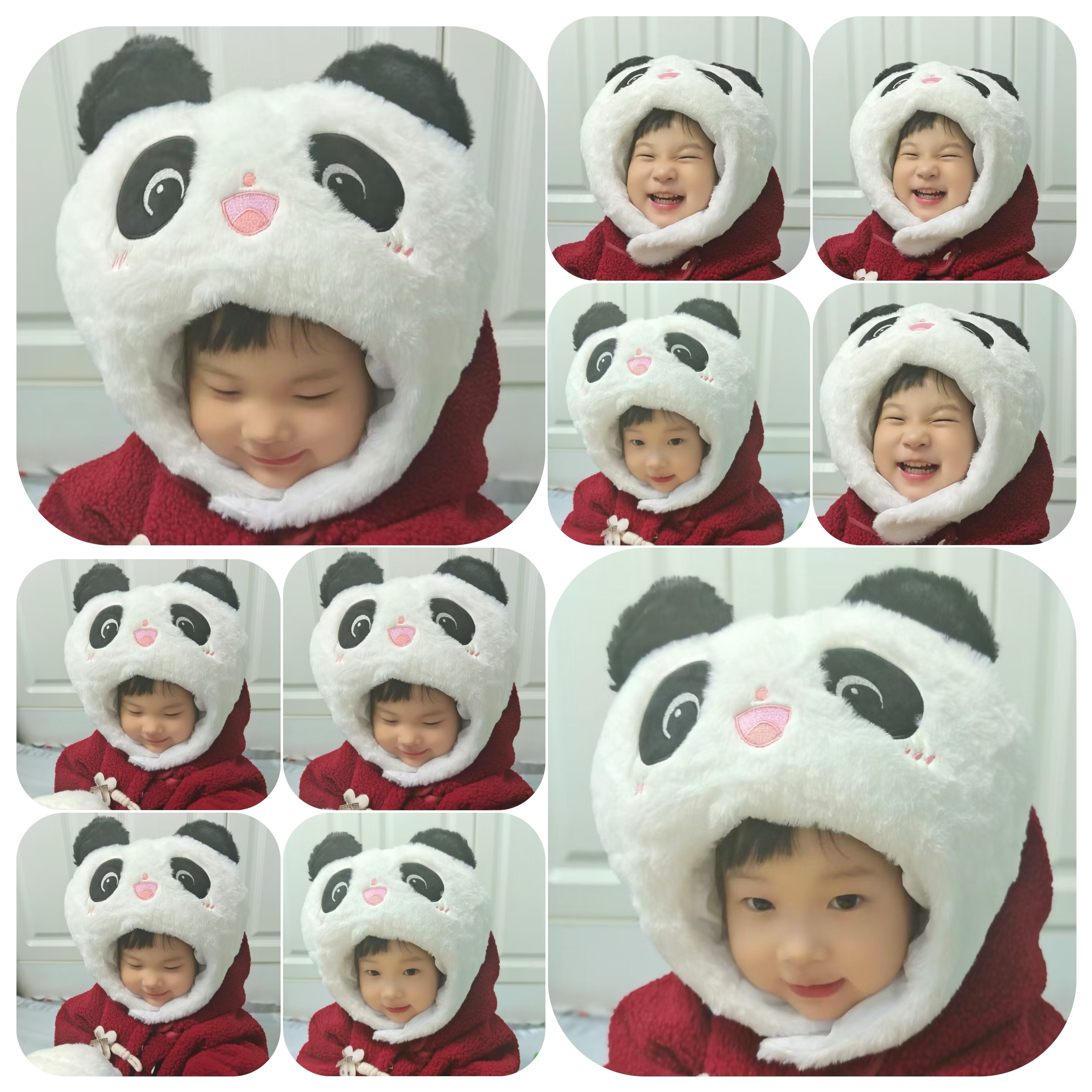 可爱搞怪卡通男女可调节儿童毛绒熊猫头套保暖帽子拍摄摄影道具