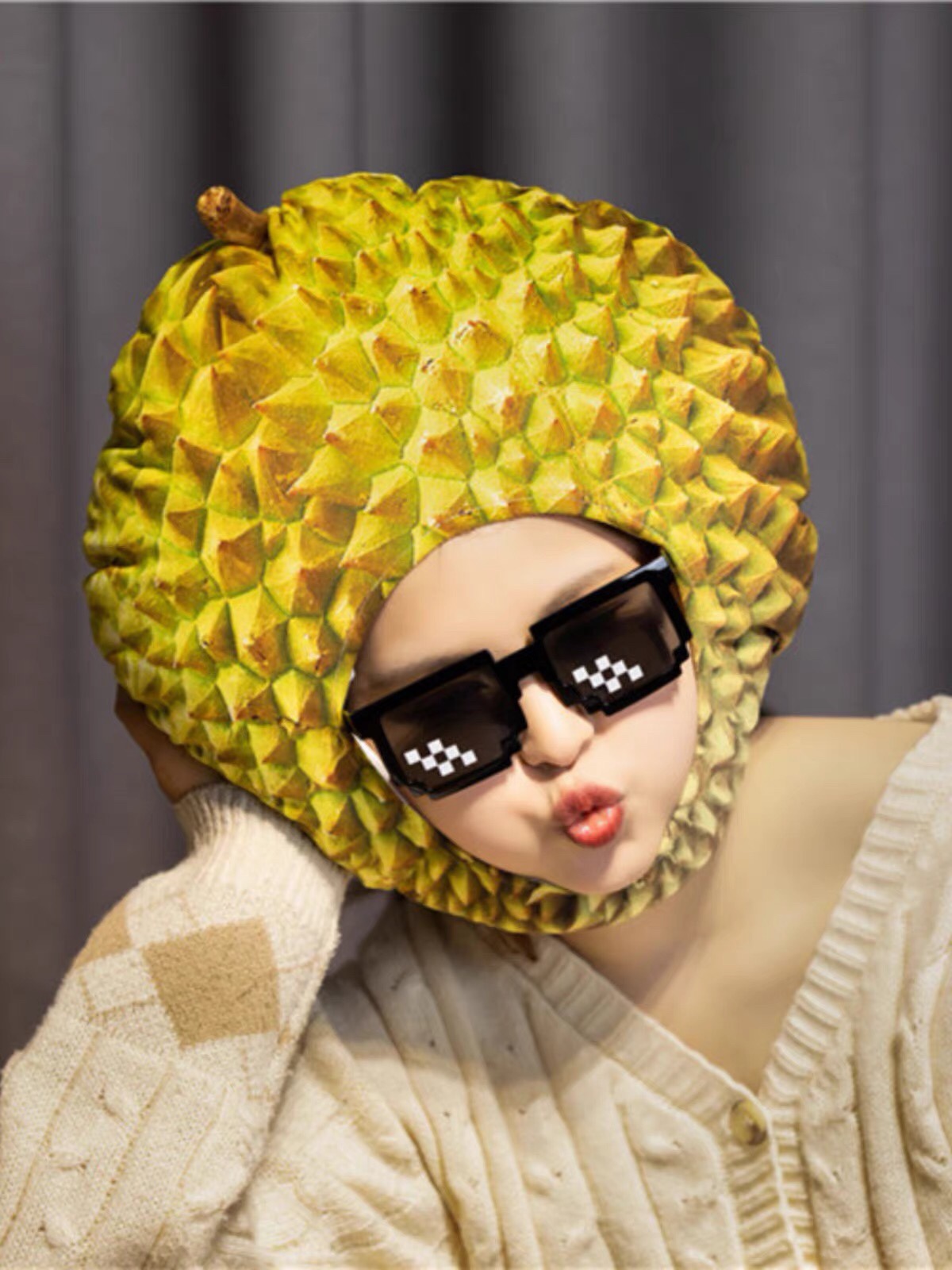 ins抖音可爱榴莲头套帽子少女心搞怪水果帽年会派对活动表演道具