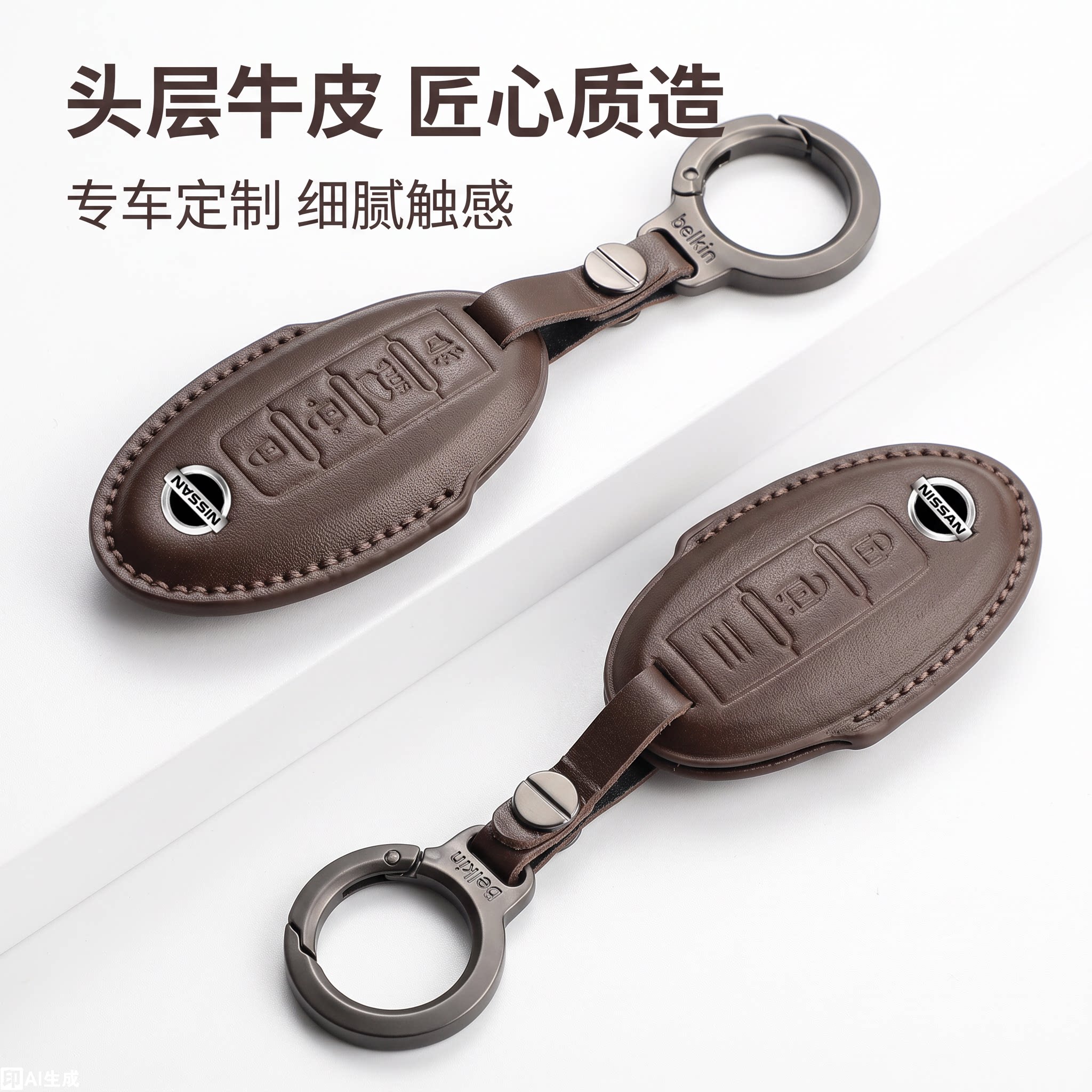 日产真皮钥匙包3键尾箱金属扣