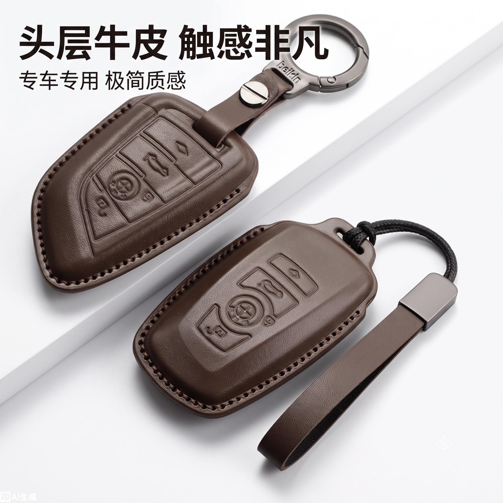 宝马刀锋真皮全包钥匙套金属扣