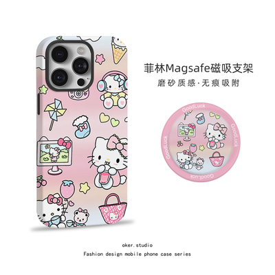 适用苹果17promax手机壳hellokitty磁吸iPhone16pro女款15新款12卡通可爱粉色KT猫14硅胶13支架11pm保护套潮