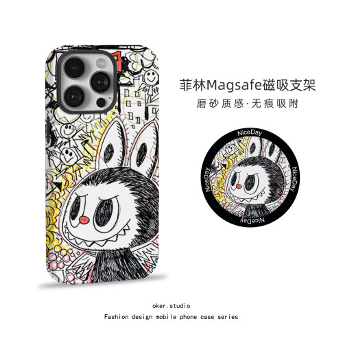 适用苹果16pro手机壳拉布布磁吸iPhone17女款15promax新款ins风14卡通12全包labubu硅胶13支架11pm保护套潮