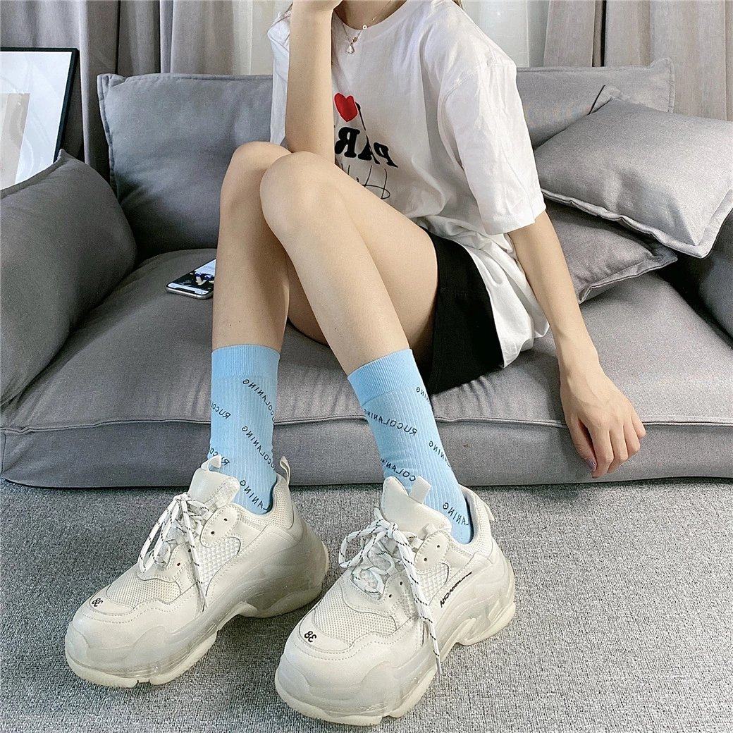 网红纯棉字母袜子女中筒袜外穿潮ins网红夏季薄款夏百搭街头韩国