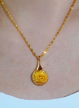 港式复古风镂空玫瑰花吊坠项链女