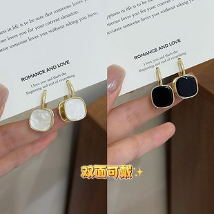 气质小众设计感法式黑白双面耳扣轻奢高级感耳环时尚韩国百搭耳饰