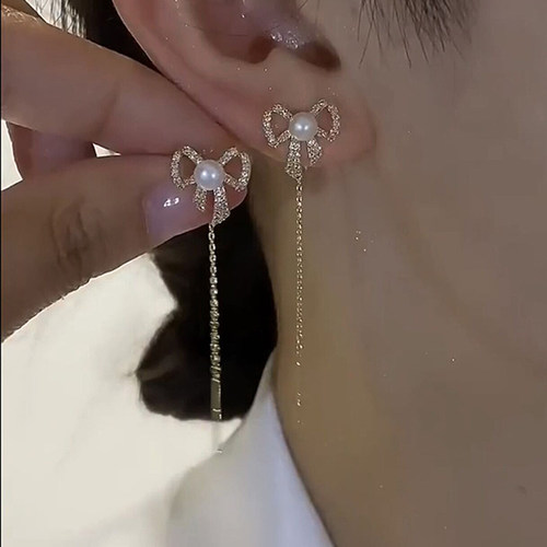 韩系蝴蝶结耳线流苏耳环小众设计