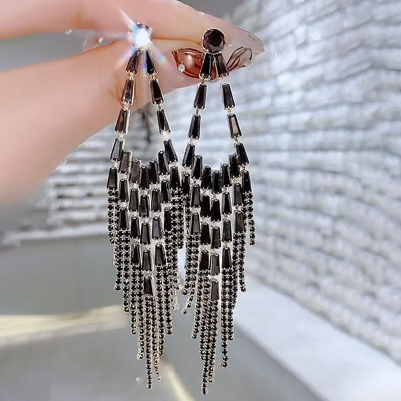 银针轻奢锆石长款流苏女耳环性感气质礼服小众高级感时尚百搭耳坠