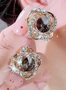 2025年新款潮奢华气质超闪灰色锆石精致满钻耳环民族风洋气耳饰女