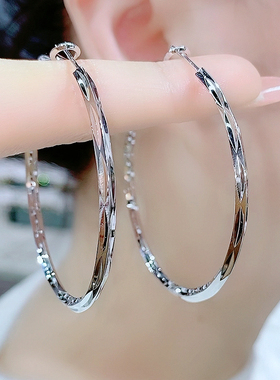 圆圈耳环菱纹光面耳圈潮高级感不掉色925银针轻奢欧美风夸张耳饰