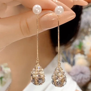 2025新款潮轻奢巴洛克珍珠耳钉百搭长款流苏耳环日韩网红两戴耳饰