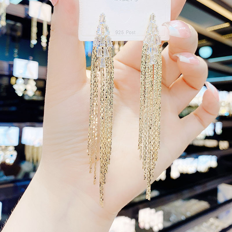 超长款女日韩金色防过敏流苏耳环