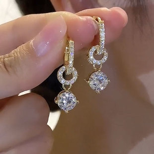 耳扣百搭氣質兩戴法式 耳環高級小眾耳飾 潮一克拉鋯石法式 2025新款