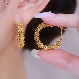 2025年新款潮金色大圆圈欧美风耳环女小众设计高级感气质百搭耳饰