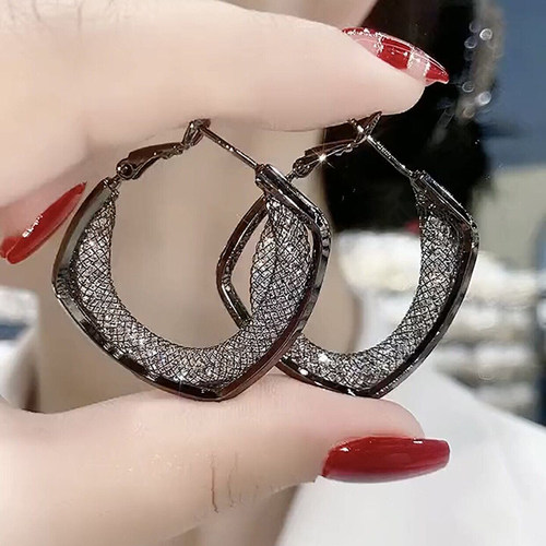 轻奢气质四方来财方形水晶耳圈女