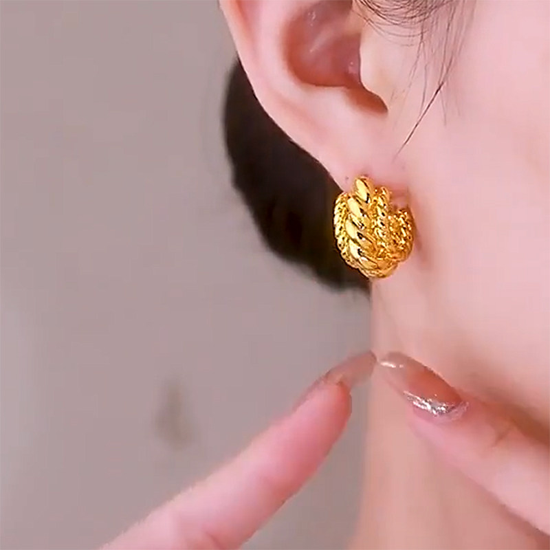 法式复古金属耳环女冷淡风2025年新款潮小众高级感气质金色圈耳饰