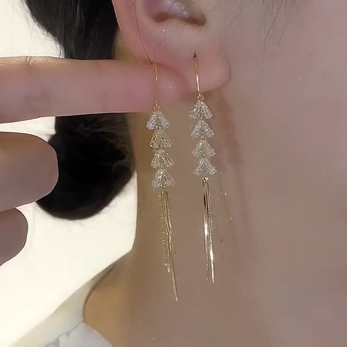 波西米亚风锆石麦穗流苏耳线轻奢