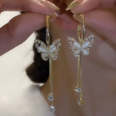 超仙蝴蝶流苏耳环轻奢高级感纯银针女2025年新款 潮气质显脸瘦耳饰