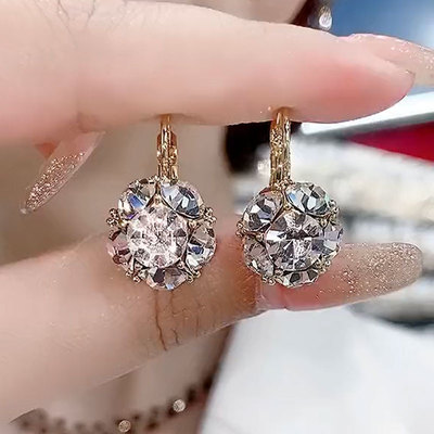 高级感金色水晶锆石耳环日韩轻奢